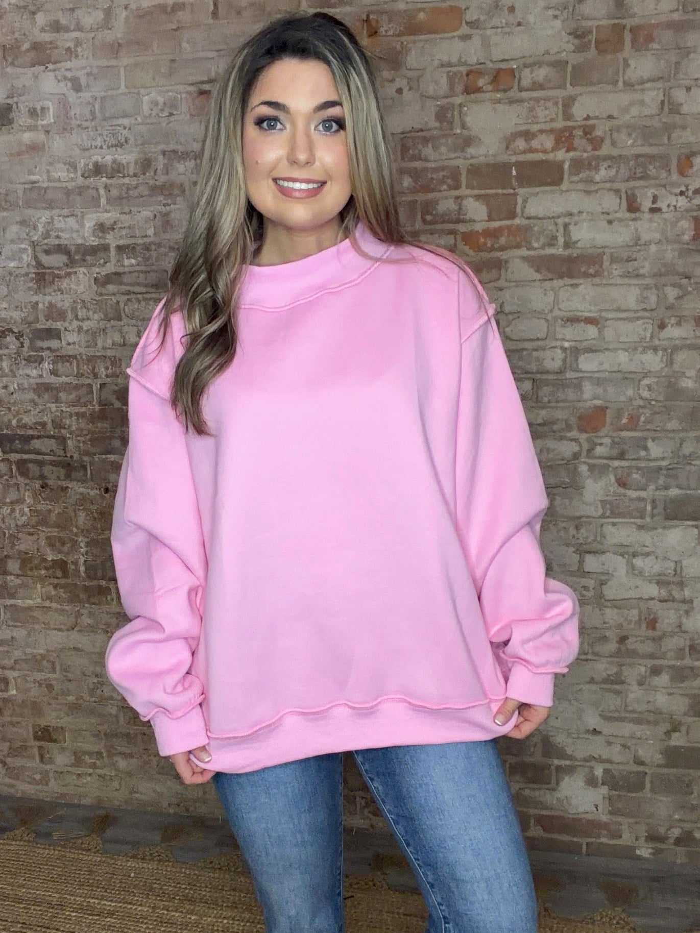 Solid Reversible Mock Neck Sweatshirt ~ Pink