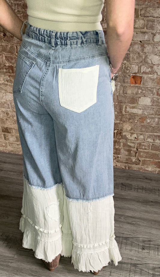Vintage Washed Twill Wide Leg Jeans