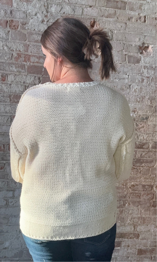 Curvy Dolman Sleeve Knit Sweater ~ Cream