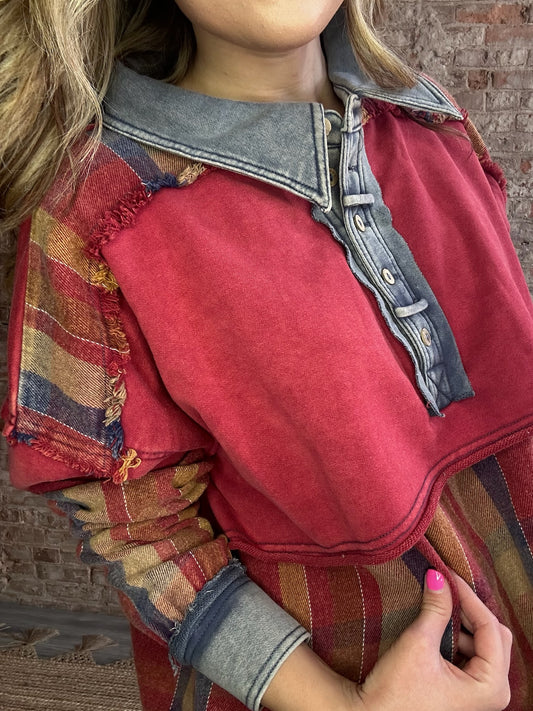 Collared Frayed Hem Flannel Shirt