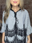 Ruffle Hemmed Lace Mix Stripe Top