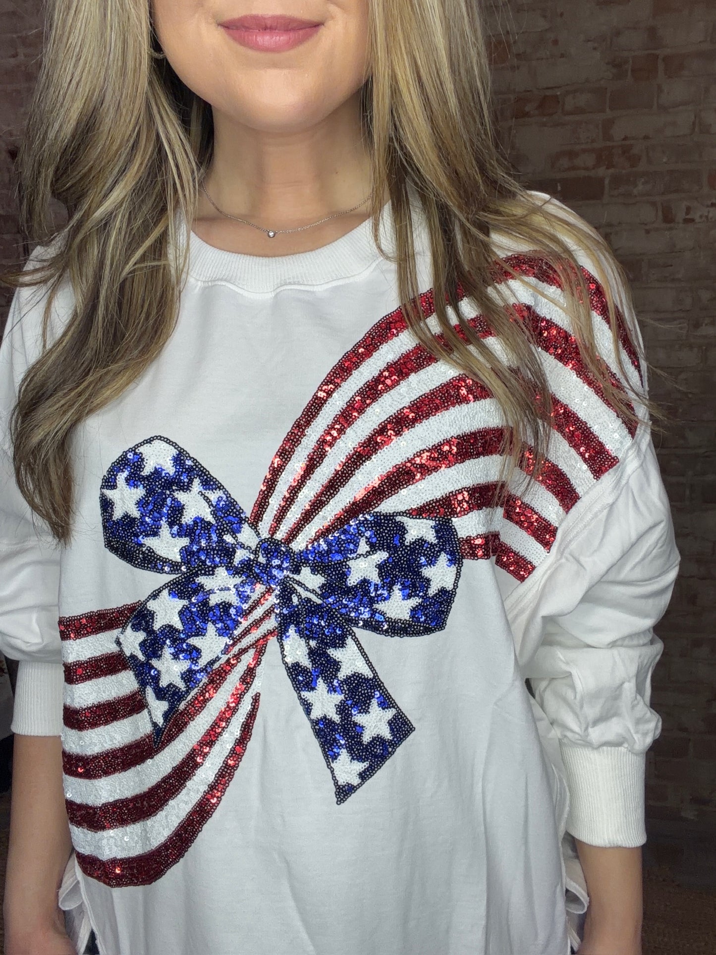 American Flag Bow Sweatshirt ~ Red, White, and Blue