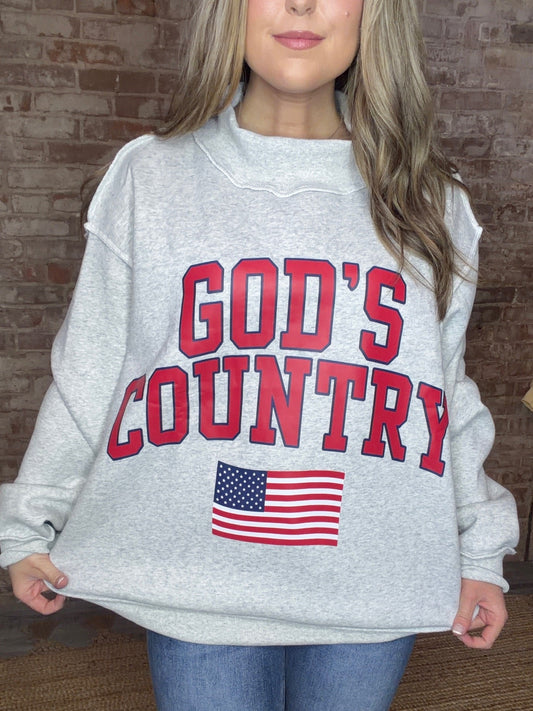 Reversible Mock Neck Sweatshirt ~ Gods Country / American Dream