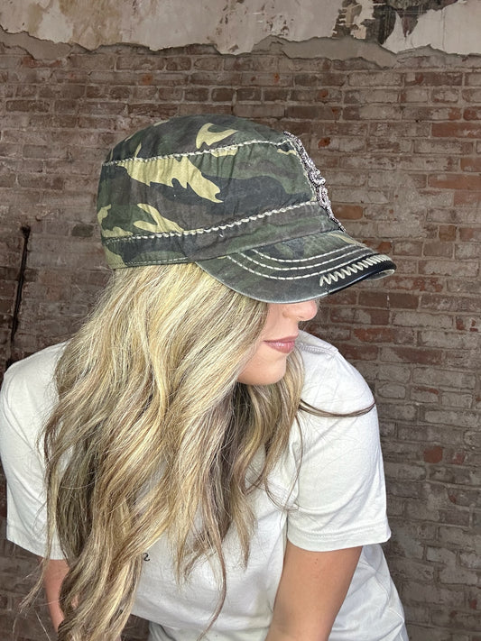 Olive & Pique - Sunflower Bejeweled Glitz Cadet Cap, Adjustable