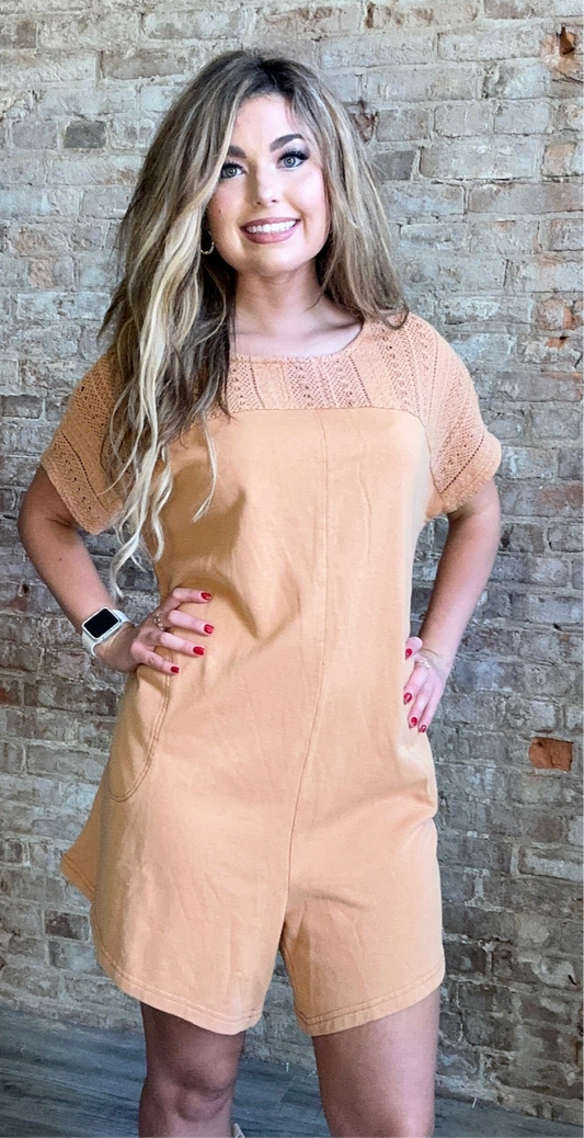 Crochet Romper - Camel