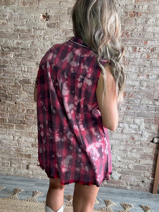 Reversible Red, White and Blue Bleached Snap Vest