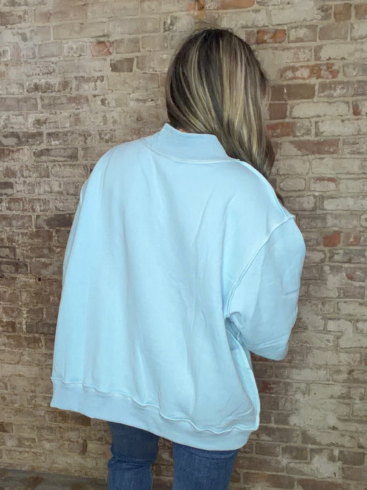 Solid Reversible Mock Neck Sweatshirt ~ Light Blue