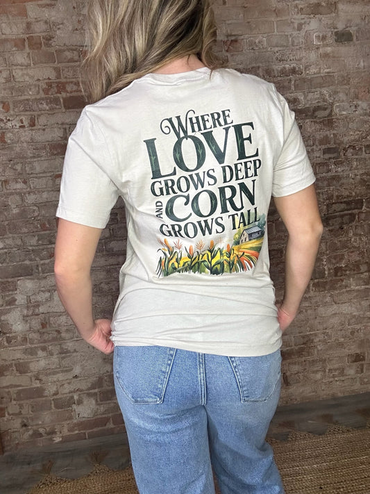 Western 'Love Grows Deep, Corn Grows Tall' Graphic Tee ~ Off White