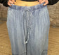 Frayed Denim Pants with Ruffled Hem