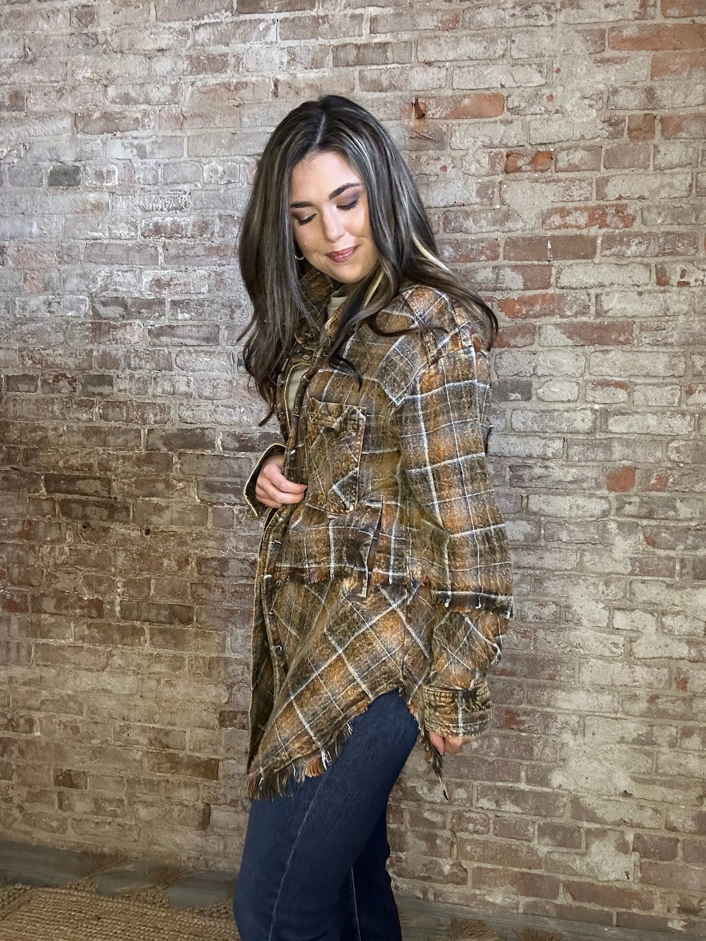 Mineral Washed Plaid Flannel Shirt ~ Brown