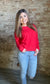 Front Seam Round Neck Sweater ~ Red