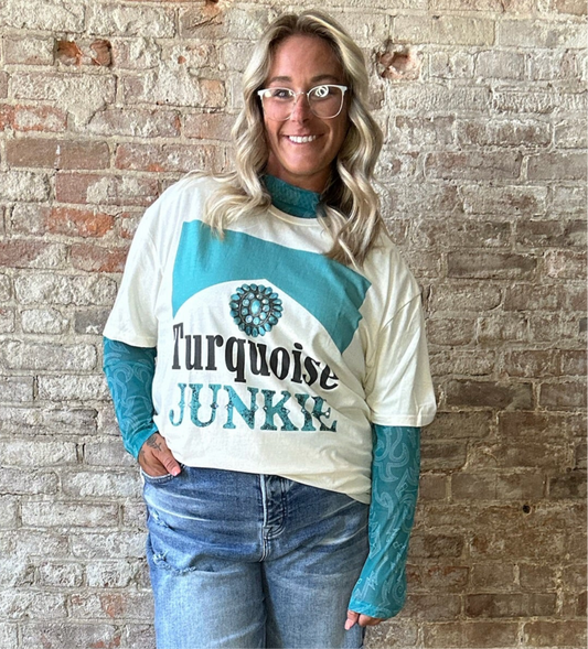 Curvy Turquoise Junkie Graphic T-Shirt