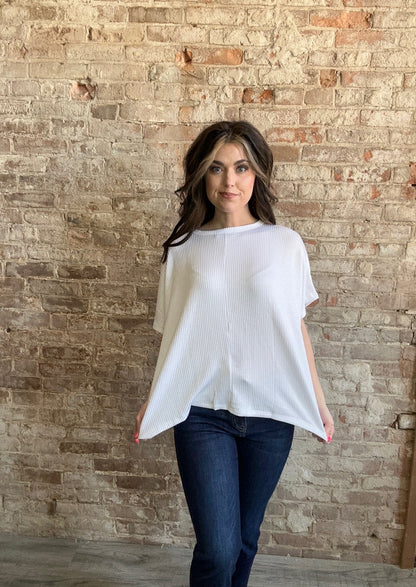 Wave Ribbed Oversized Short Sleeved Shirt ~ White