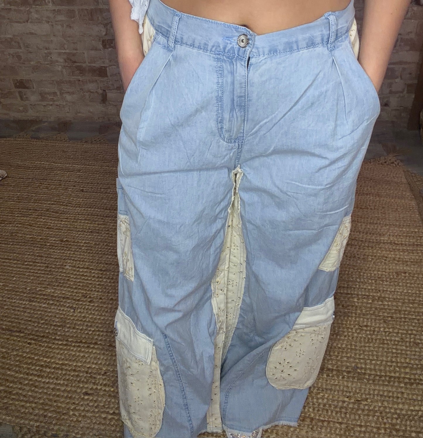 Laser Cut Embroidered Eyelet Lace Jeans