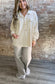 Collared Oversized Button Up Stripe Pullover Top ~ Taupe