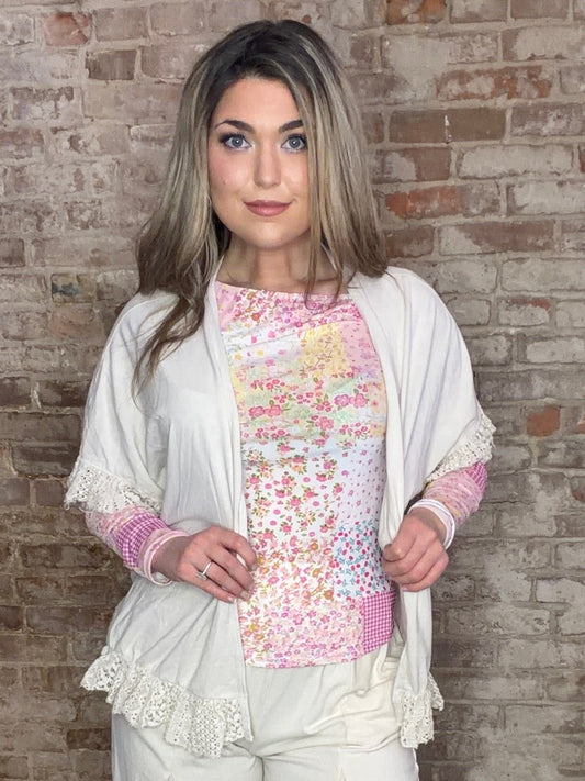 Mineral Washed Lace Detail Kimono