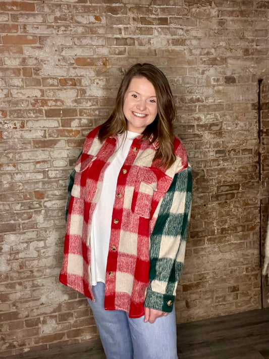 Curvy Cozy Red and Green Shacket
