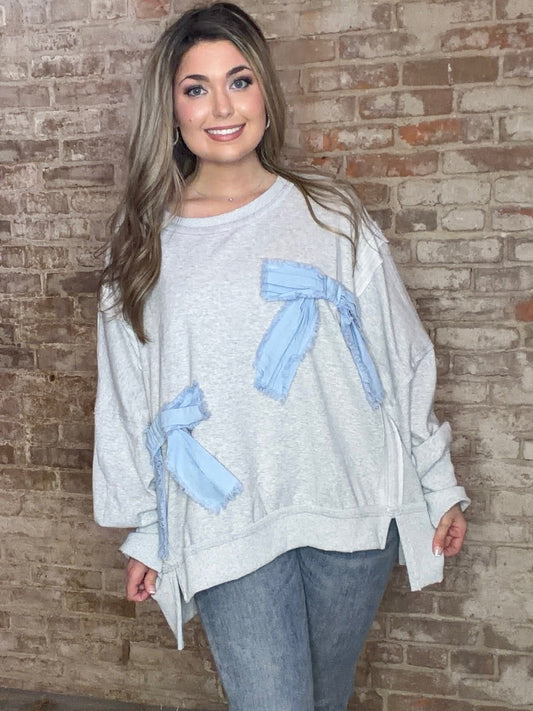 Denim Bow Sweatshirt