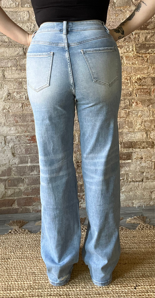 High Rise Wide Leg with Distressed Knee