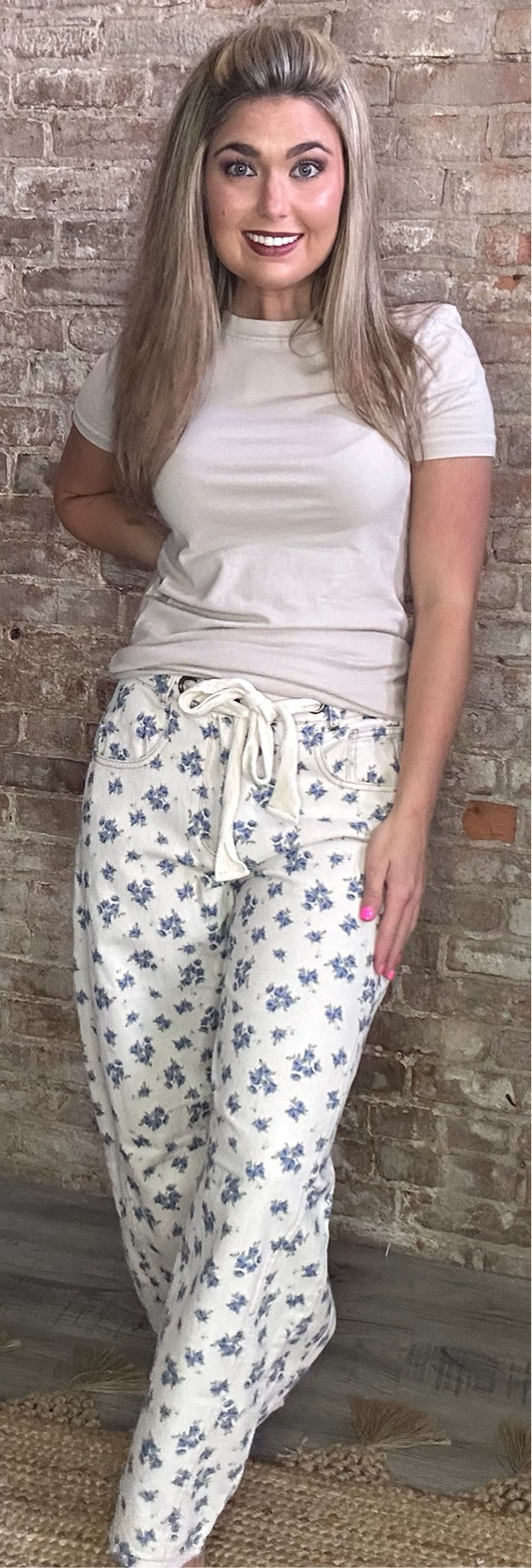 Sweet Ivory with Blue Floral Jeans
