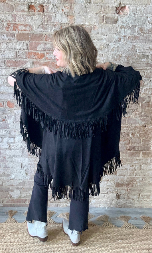Suede Tassel Vest, Black