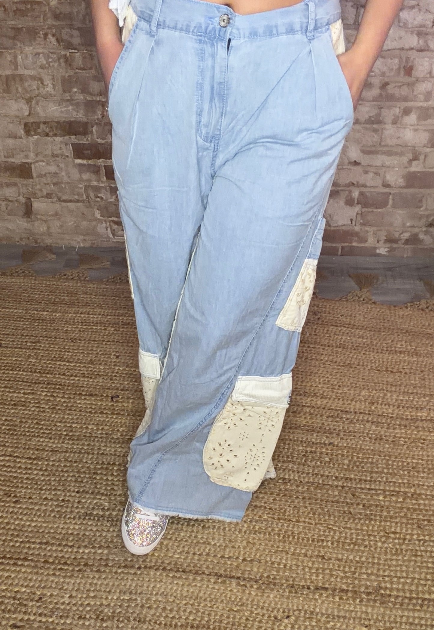 Laser Cut Embroidered Eyelet Lace Jeans