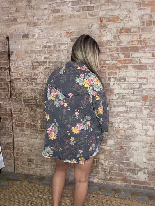 Vintage Look Pearl Snap Floral Western Shirt