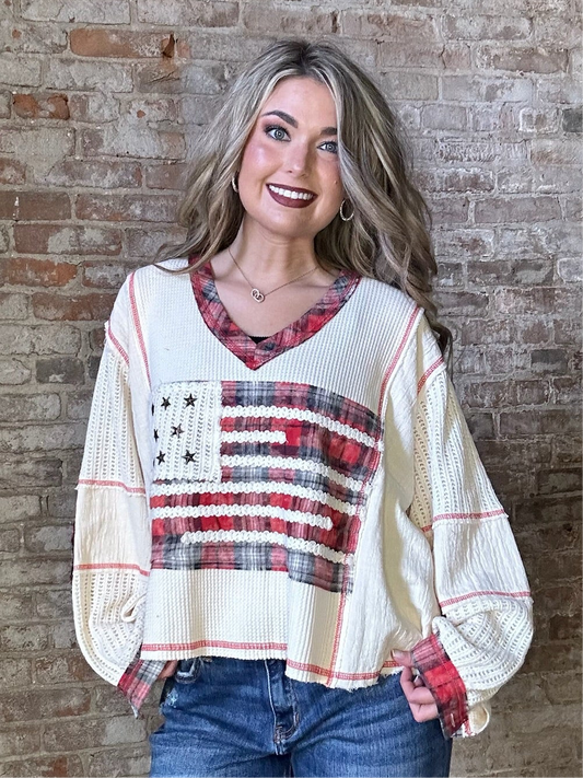 American Flag Thermal Shirt ~ Red