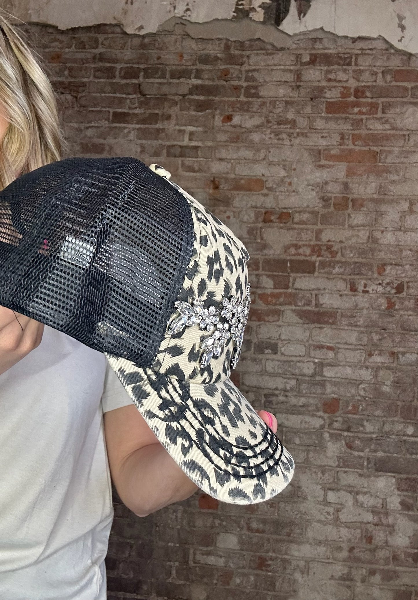 Leopard Bejeweled Glitzy Trucker Cap