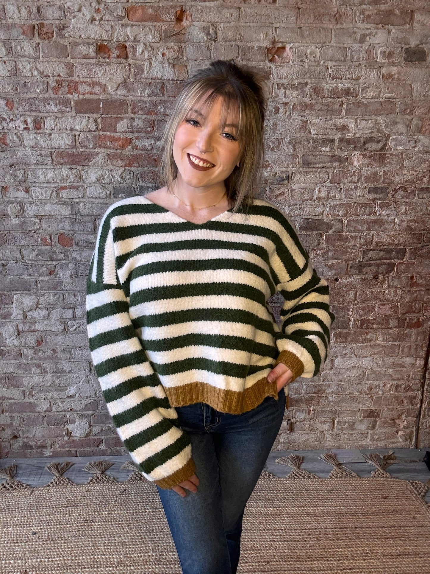 Cozy Striped Sweater ~ Green