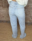 High Rise Wide Leg Studded Raw Hem Jeans