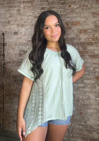 Sweet Multi Textured Knit Shirt ~ Mint Green