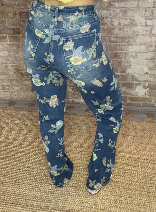 High Rise Wide Leg Floral Denim