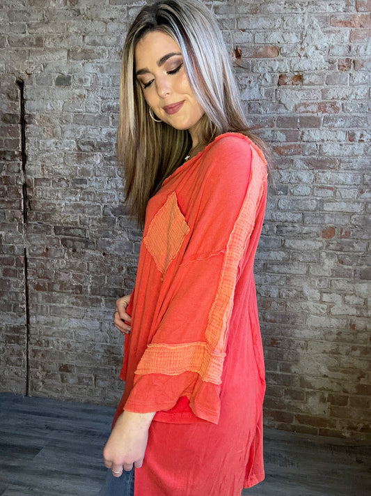 Oversized Multi Textured High Low V-Neck