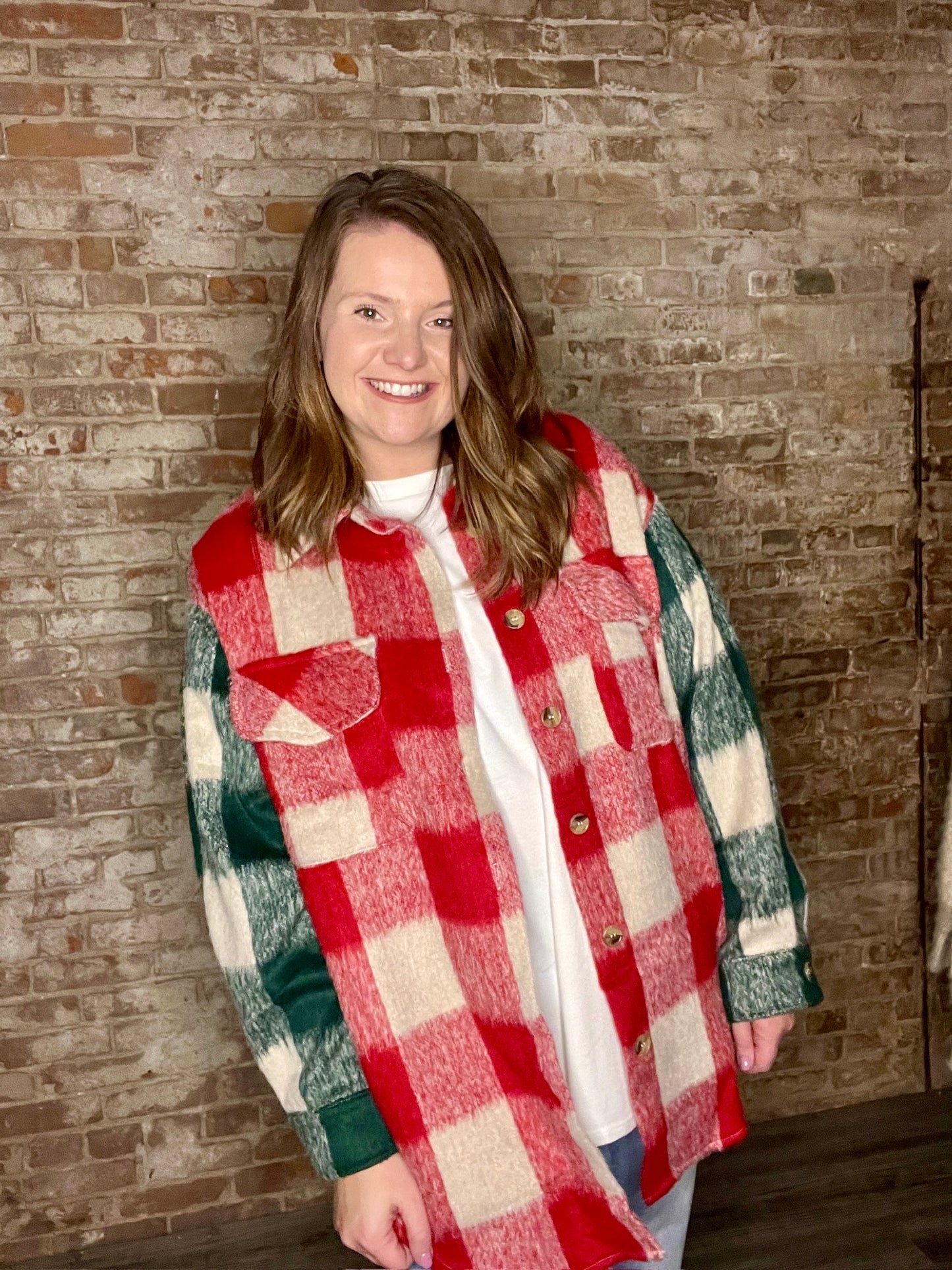 Curvy Cozy Red and Green Shacket