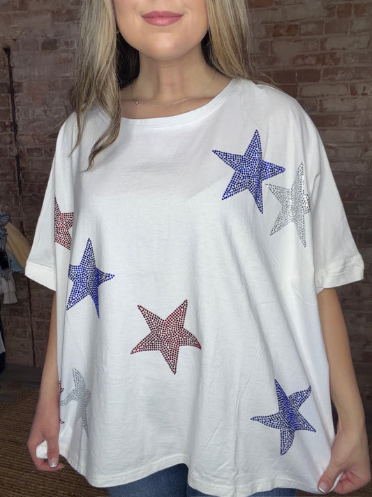 Star Rhinestone T-Shirt ~ Red, White, and Blue
