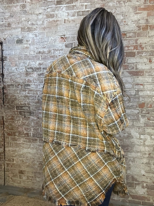 Mineral Washed Plaid Flannel Shirt ~ Brown