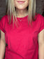 Round Neck Folded Short Sleeve T-shirt ~ Ruby Red