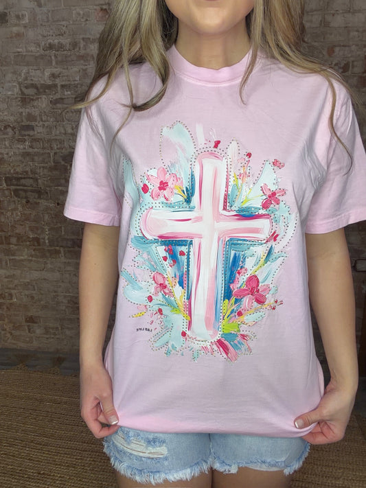 Pink Sparkle Cross T-Shirt