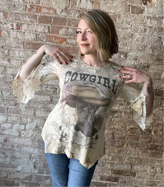 Cowgirl Top with Lace Sleeves