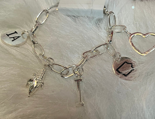 Silver Iowa Charm Bracelet