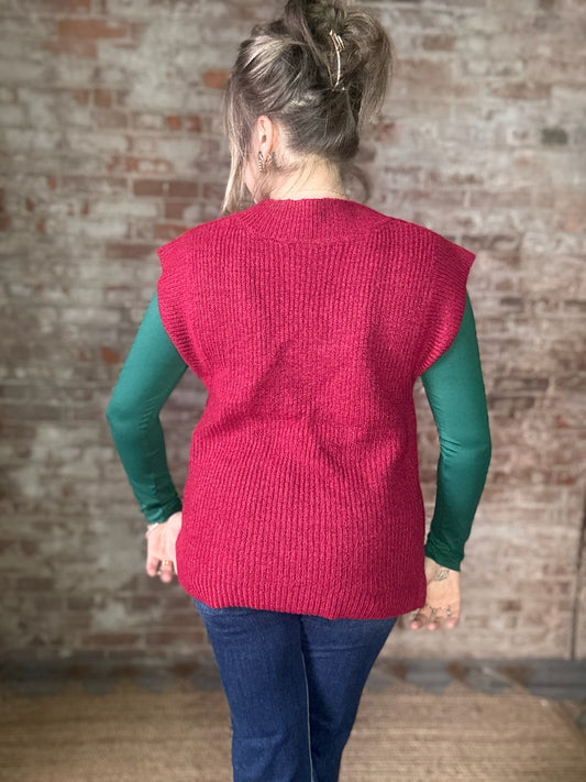 Cozy Sweater Vest ~ Red