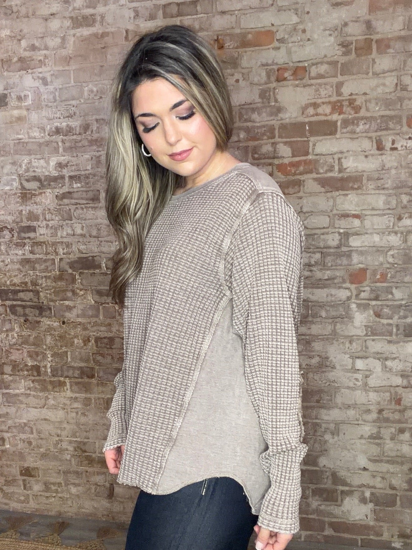Waffle Knit Shirt ~ Mocha