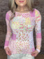 Patchwork Mesh Long Sleeved Top
