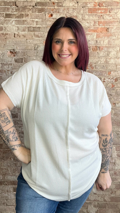 Curvy Wave Ribbed Top  ~ White