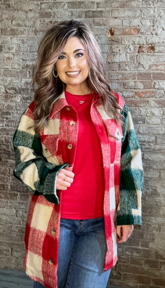 Cozy Red and Green Shacket