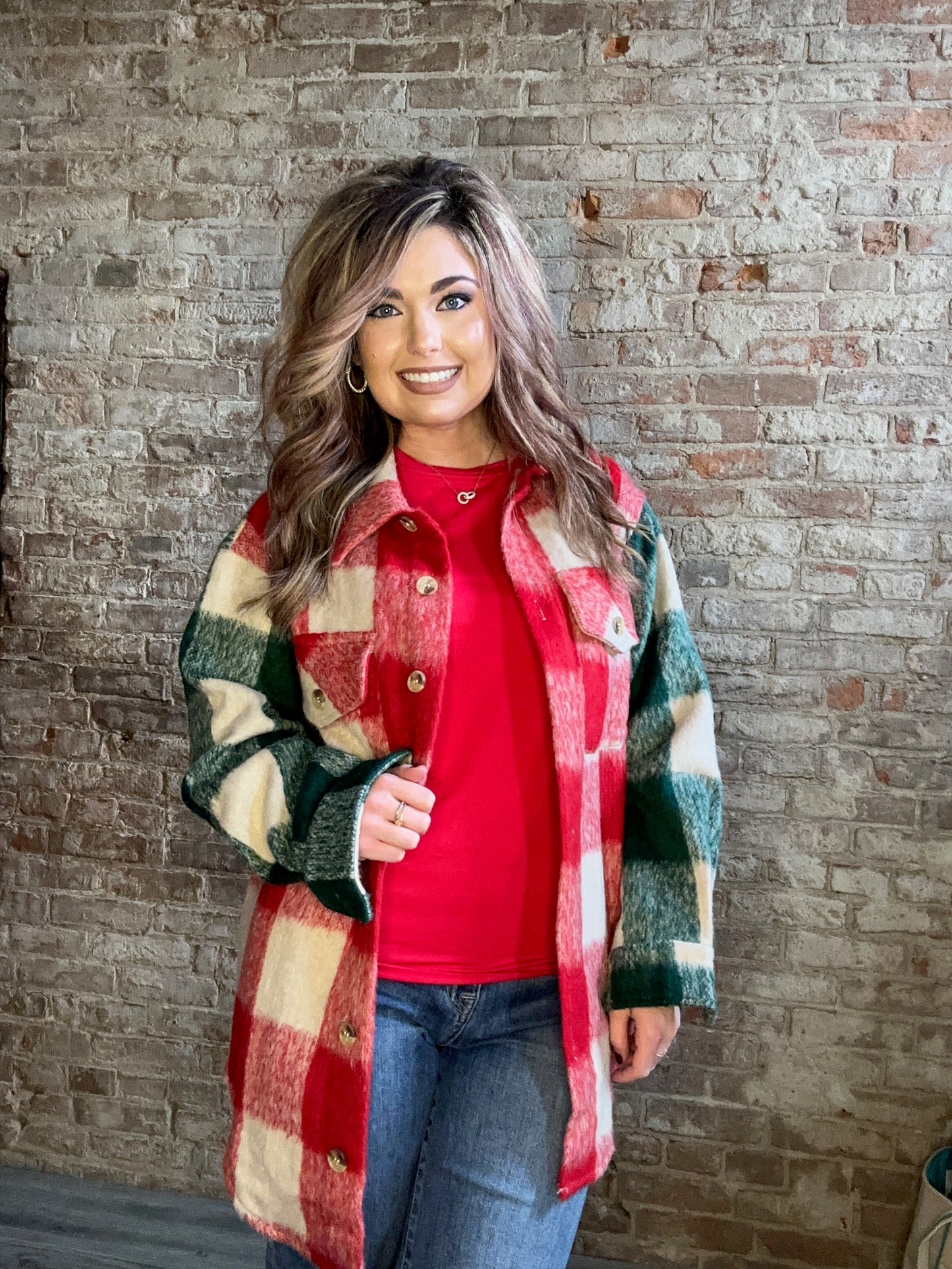 Cozy Red and Green Shacket