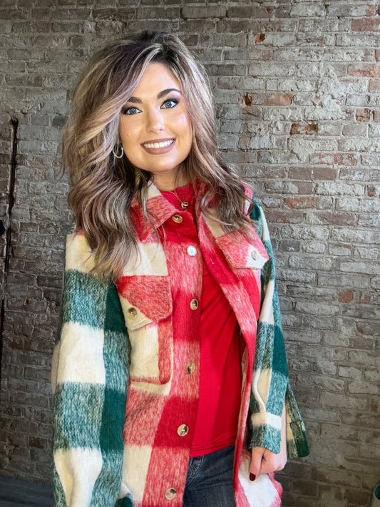 Cozy Red and Green Shacket