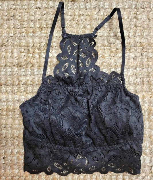 Floral Crochet Racerback Bralette ~ Black