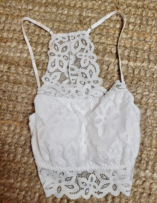 Floral Crochet Racerback Bralette ~ White